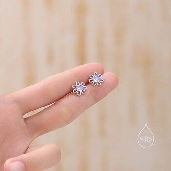 Moonstone Daisy Flower Stud Earrings, 2 of 10