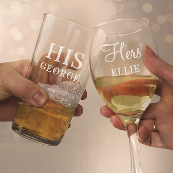 Personalised His And Her Pint And Wine Glass Set, 2 of 5