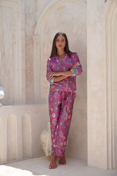 Pink Silk Blend Pyjama Set, 2 of 6