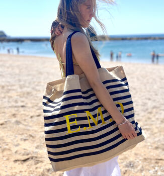 Personalised Stripe Jute Extra Large Beach Bag, 2 of 4