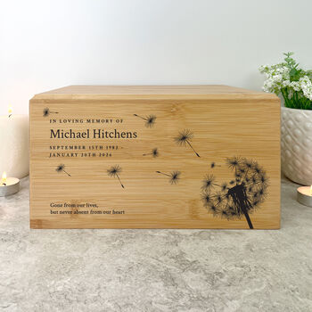 Personalised Dandelion Bamboo Urn For Cremation Ashes, 6 of 12