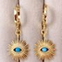 Gold Plated Sunburst Turquoise Evil Eye Hoop Earrings, thumbnail 1 of 2