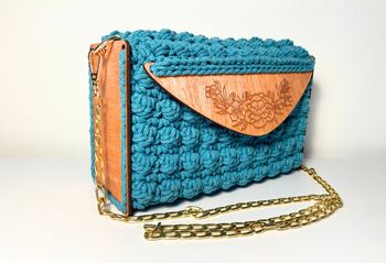 Bespoke Handmade Crochet Bag With Wood Panel, 2 of 7