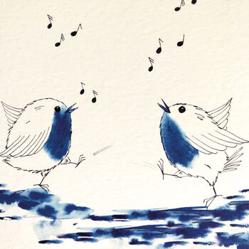 Six Blue And White Inky Robin Christmas Cards, 4 of 7