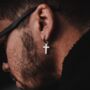 Gold Plated Cross Dangle Earring For Men, thumbnail 3 of 9