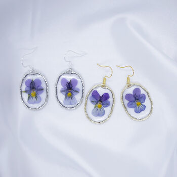 Wild Pansy Pressed Flower Gold Plated Earrings, 2 of 9
