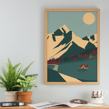 Personalised Autumn Cabin In The Mountains Art Print (Unframed), 2 of 4