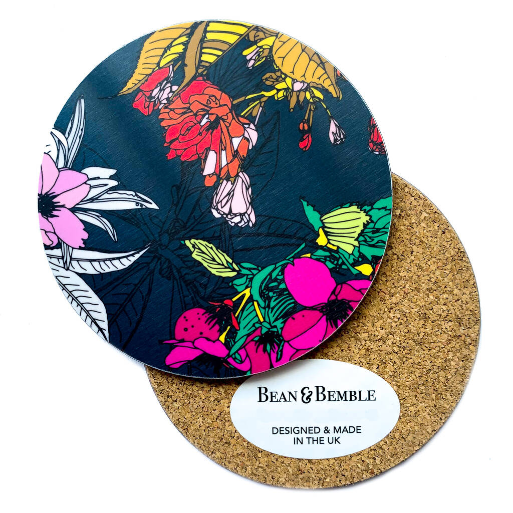 Cherry Blossom Floral Large Round Melamine Placemat By Bean and Bemble