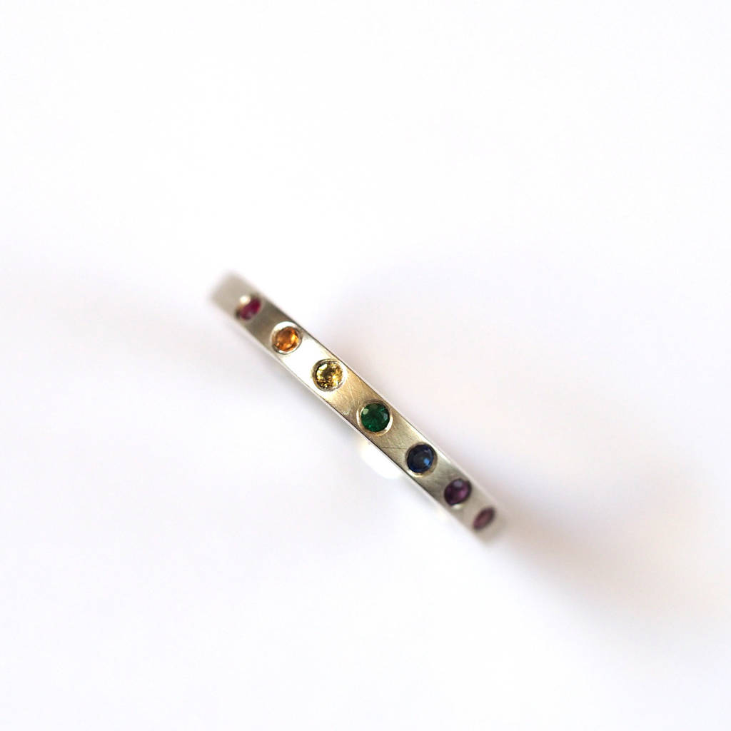 Skinny Rainbow Band In Silver And Precious Stones, 1 of 11