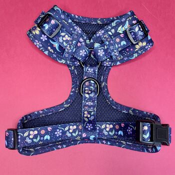 Navy And Pink Floral Dog Harness, 2 of 7