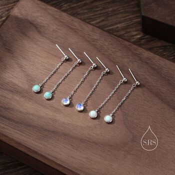 Moonstone With Chain Dangle Stud Earrings, 5 of 12