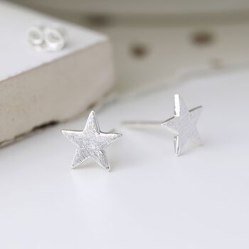 Sterling Silver Textured Star Stud Earrings, 6 of 10