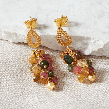 Multicoloured Tourmaline Beaded Cluster Drop Earrings, 4 of 5