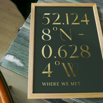 Personalised Gold Coordinates Print, Custom Location Gift, 2 of 7