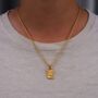 Gold Plated Rectangle Hammered Pendant Necklace For Men Stainless Steel Chain, thumbnail 9 of 12