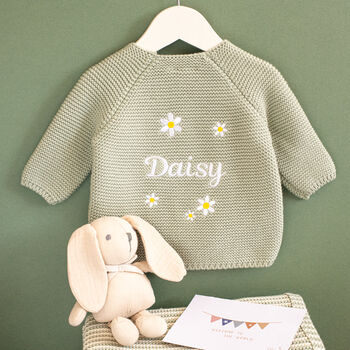 Personalised Baby Cardigan With Daisy And Name Embroidery, 7 of 12