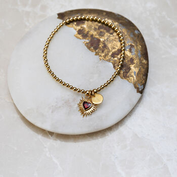 Personalised Gold And Red Sacred Heart Ball Bracelet, 3 of 4
