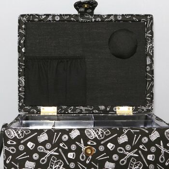 Personalised Black Spool Print Sewing Box, 3 of 5