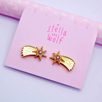 Gold Glitter Shooting Star Stud Earrings, 5 of 6