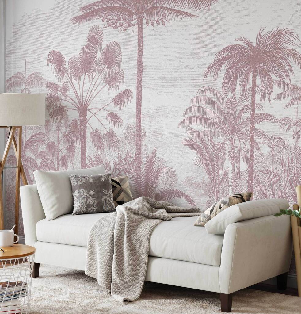 Palm Of The Ucayali Amazon Mural In Blush Pink, 1 of 5