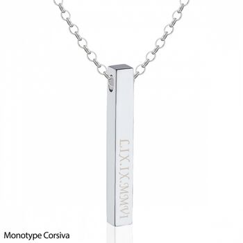 Sterling Silver 3D Vertical Roman Numeral Bar Necklace, 4 of 7