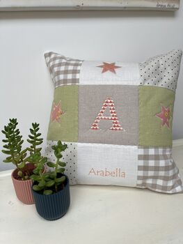 Personalised Sage And Peach Alphabet Cushion, 5 of 7