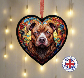 Staffordshire Bull Terrier Stained Glass Effect Heart Suncatcher, 4 of 7