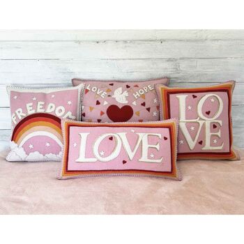 Long Wool Love Cushion With Multi Coloured Border, 4 of 5