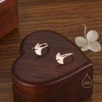 Sterling Silver Tiny Ginkgo Leaf Drop Hook Earrings, 3 of 10