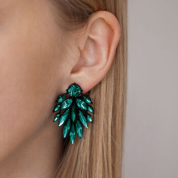 Emerald Green Crystal Leaf Drop Earrings, 2 of 4