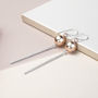 Sterling Silver Rose Gold Ball And Bar Drop Earrings, thumbnail 3 of 4