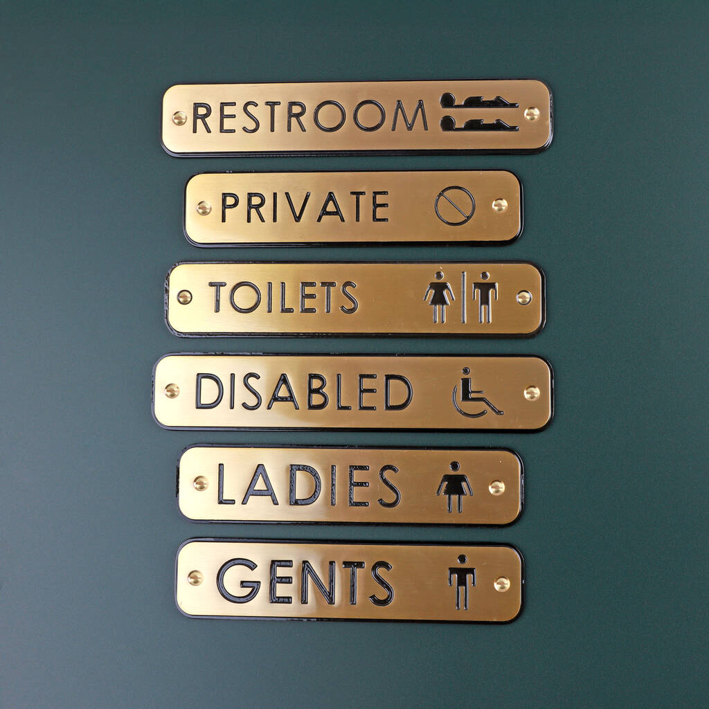 G Decor Premium Lacquered Satin Brass Door Sign Collection Engraved Symbols For Indoor Or Outdoor Display, 1 of 9