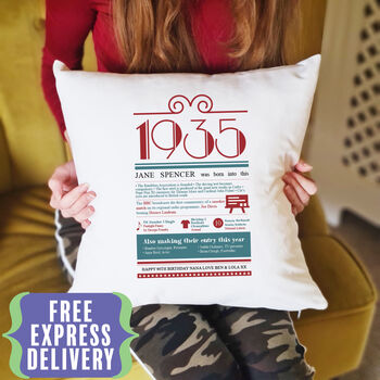 Personalised 90th Birthday Gift 1935 Cushion, 6 of 10