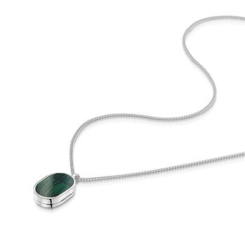 Men's Small Malachite Dog Tag Locket Silver, 3 of 4