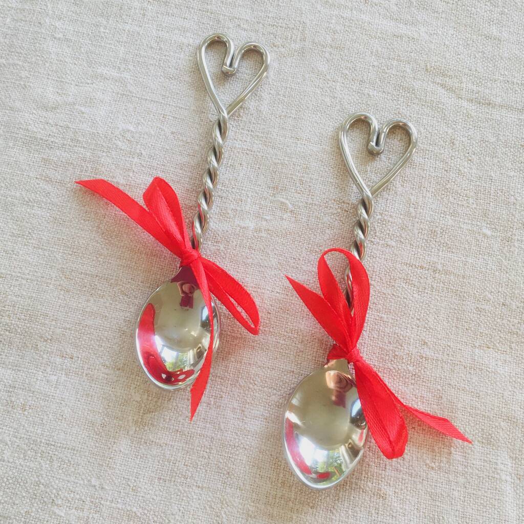 Pair Of Silver Mr And Mrs Heart Spoons, 1 of 5