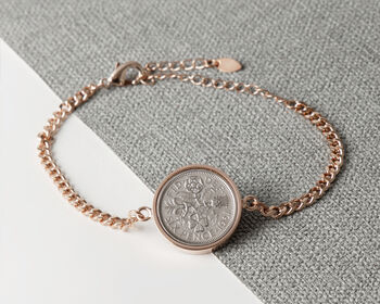 1961 65th Birthday Sixpence Coin Chain Bracelet, 3 of 5