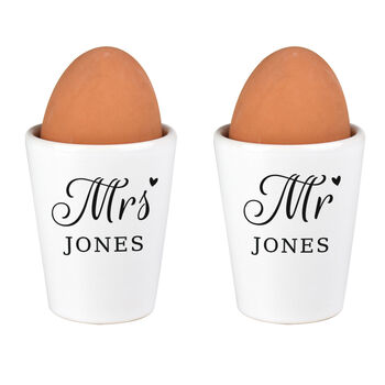 Personalised Mr And Mrs Ceramic Egg Cup Set, 3 of 4