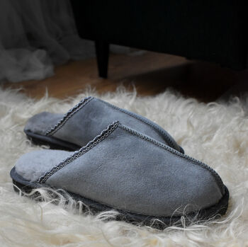 Men's Sheepski Slippers Grey, 3 of 5