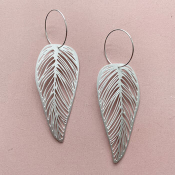 Silver Plated Leaf Hoop Earrings, 3 of 4