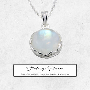 Genuine Rainbow Moonstone Necklace In Sterling Silver, 3 of 11
