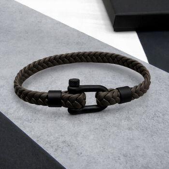 Men's Nautical Shackle And Woven Leather Bracelet, 6 of 11