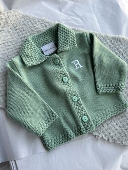 Personalised Green Knitted Cardigan, 3 of 5