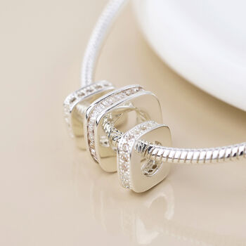 Silver Plated Adjustable Snake Chain Crystal Square Rings Charm Bracelet, 2 of 5