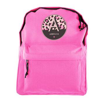 Kids Pink Leopard Print Backpack Personalised, 5 of 5