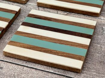 Set Of Four Turquoise Stripe Coasters, 2 of 3