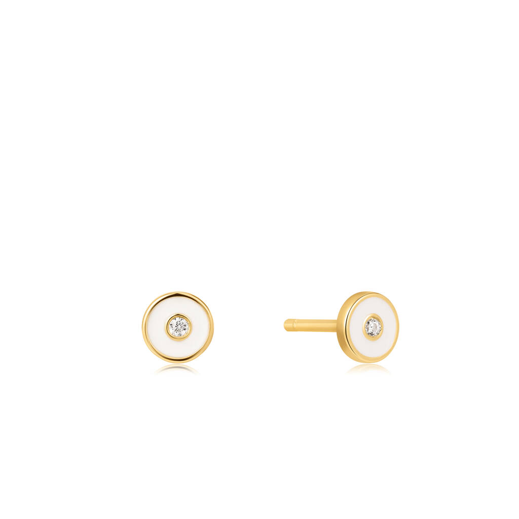 Optic White Enamel Disc Gold Plated 925 Stud Earrings By ANIA HAIE ...