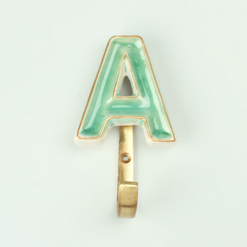 G Decor Alphabet Green Crackle Hooks Antique Brass, 3 of 11