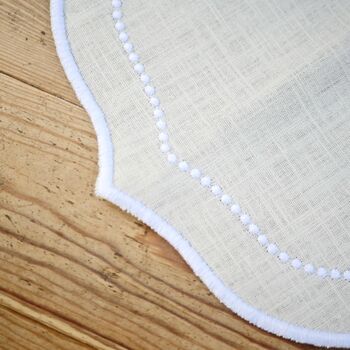 Pair Of Scalloped Embroidered Cream Linen Placemats, 5 of 5