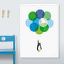 'Mr Penguin With Blue Balloons' Print, thumbnail 1 of 3