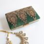 Amarna | Green Antique Gold Dabka Zardozi Clutch, thumbnail 2 of 8
